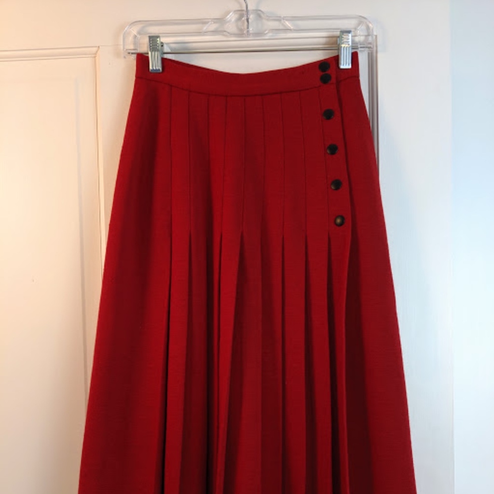 Vintage Pleated Red Wool Skirt